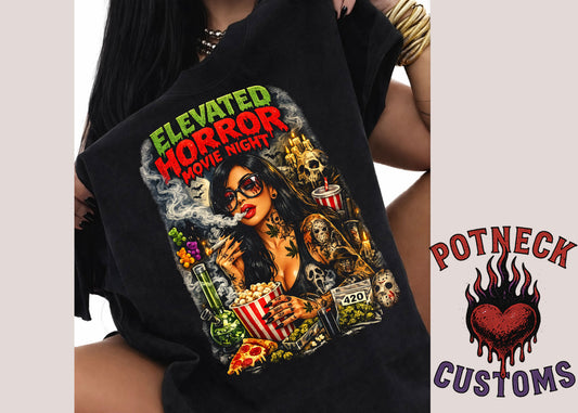 Elevated Horror Movie Night Shirt – Gothic Stoner Halloween Tee, Spooky Movie Lover Graphic T-Shirt, Horror Fan Gift, Alternative Aesthetic Apparel