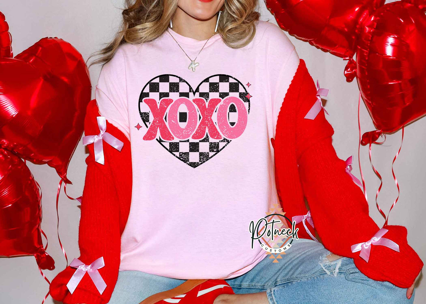 Xoxo checkered heart shirt