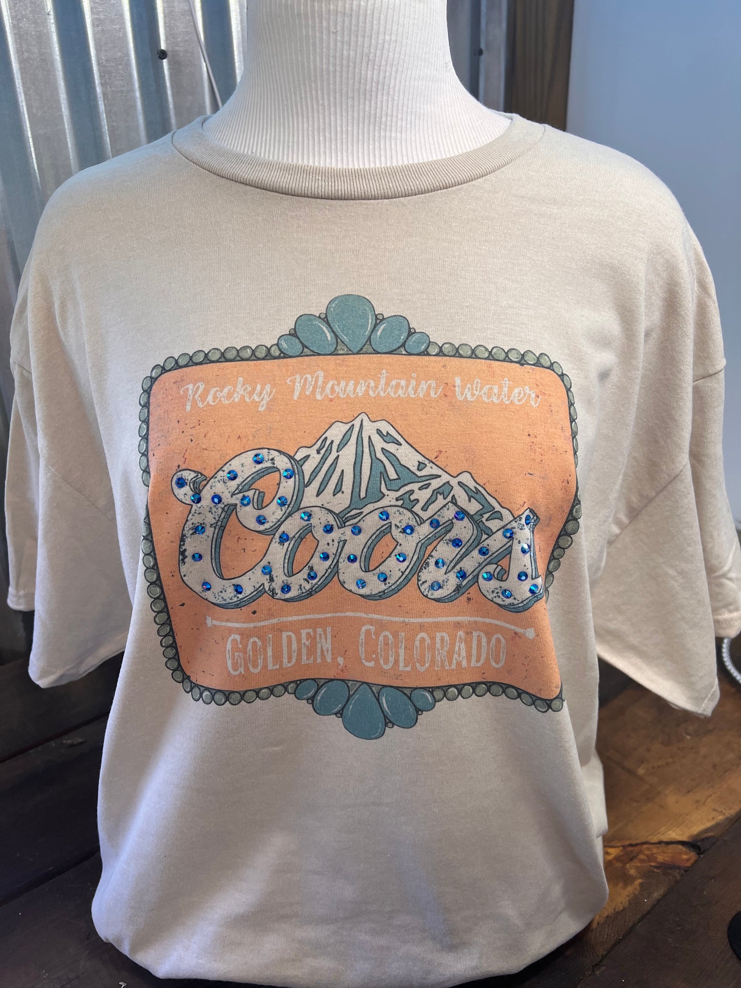 Rocky Mountain Water Coors Graphic Tee | Golden Colorado Shirt | Western Vintage Style T-Shirt | Rhinestone Accent Tee