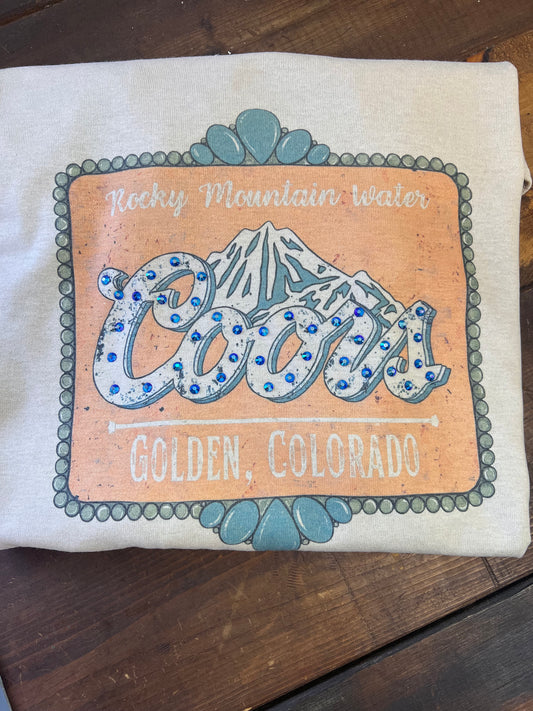 Rocky Mountain Water Coors Graphic Tee | Golden Colorado Shirt | Western Vintage Style T-Shirt | Rhinestone Accent Tee