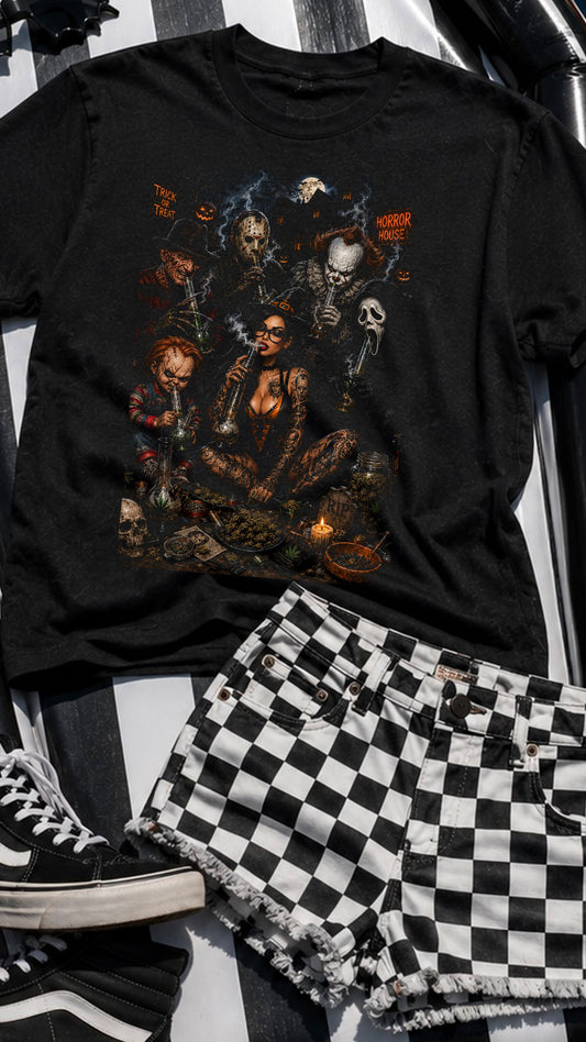 Horror Icons Smoke Session Shirt  Horror Icons Halloween Shirt, Spooky Stoner Tee, Horror Movie Graphic Tee, Goth Halloween Shirt, Alternative Halloween Gift