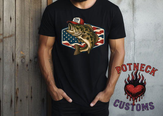 250 Years Bass Fishing Patriotic Youth T-Shirt | America 250 Anniversary Fishing Shirt | 1776–2026 USA Angler Tee