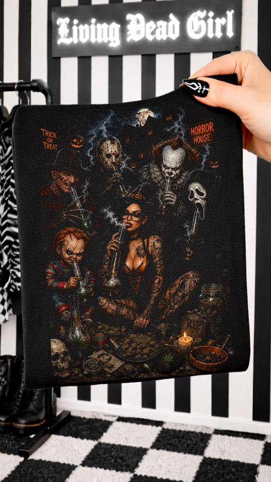 Horror Icons Smoke Session Shirt  Horror Icons Halloween Shirt, Spooky Stoner Tee, Horror Movie Graphic Tee, Goth Halloween Shirt, Alternative Halloween Gift
