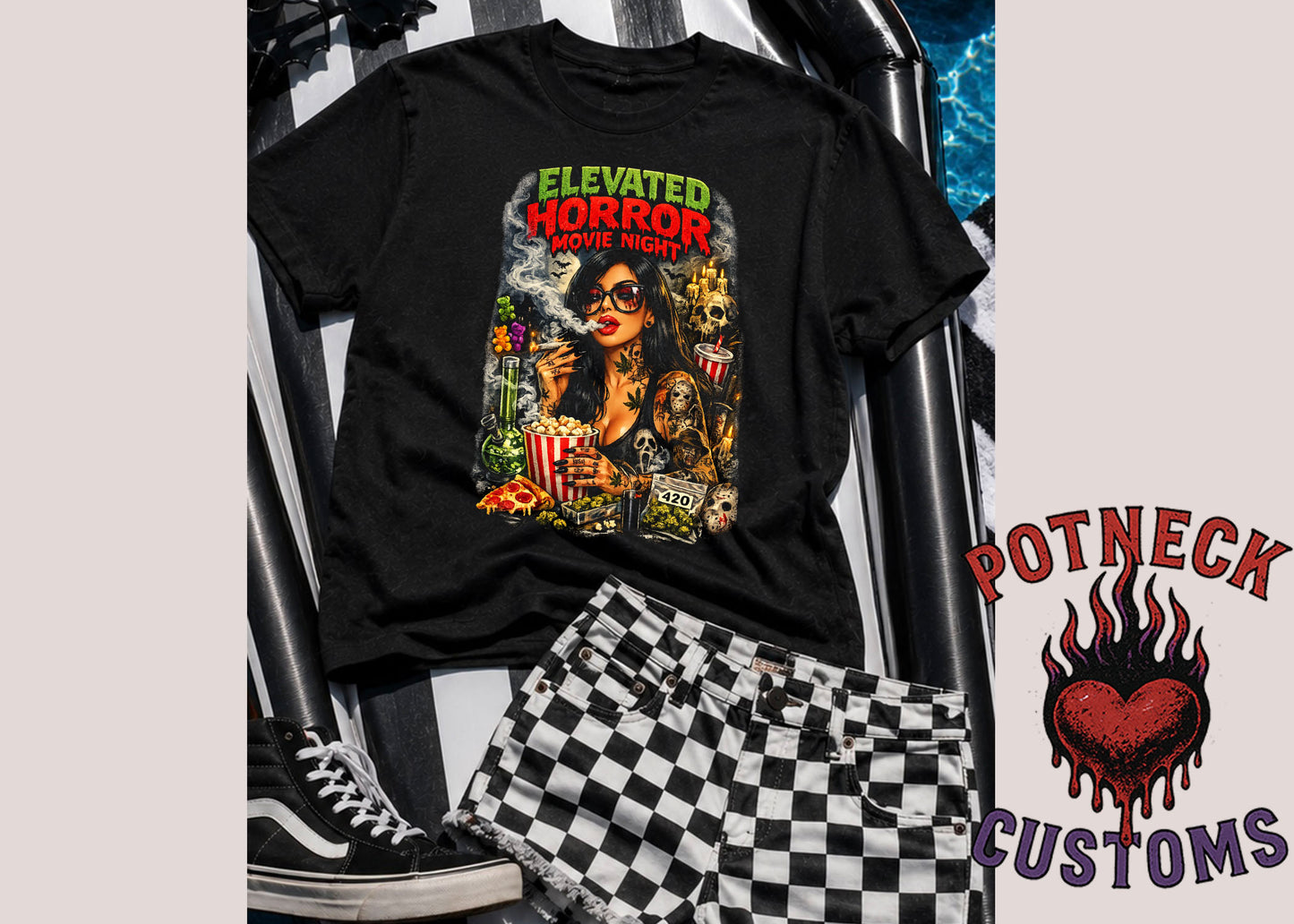 Elevated Horror Movie Night Shirt – Gothic Stoner Halloween Tee, Spooky Movie Lover Graphic T-Shirt, Horror Fan Gift, Alternative Aesthetic Apparel