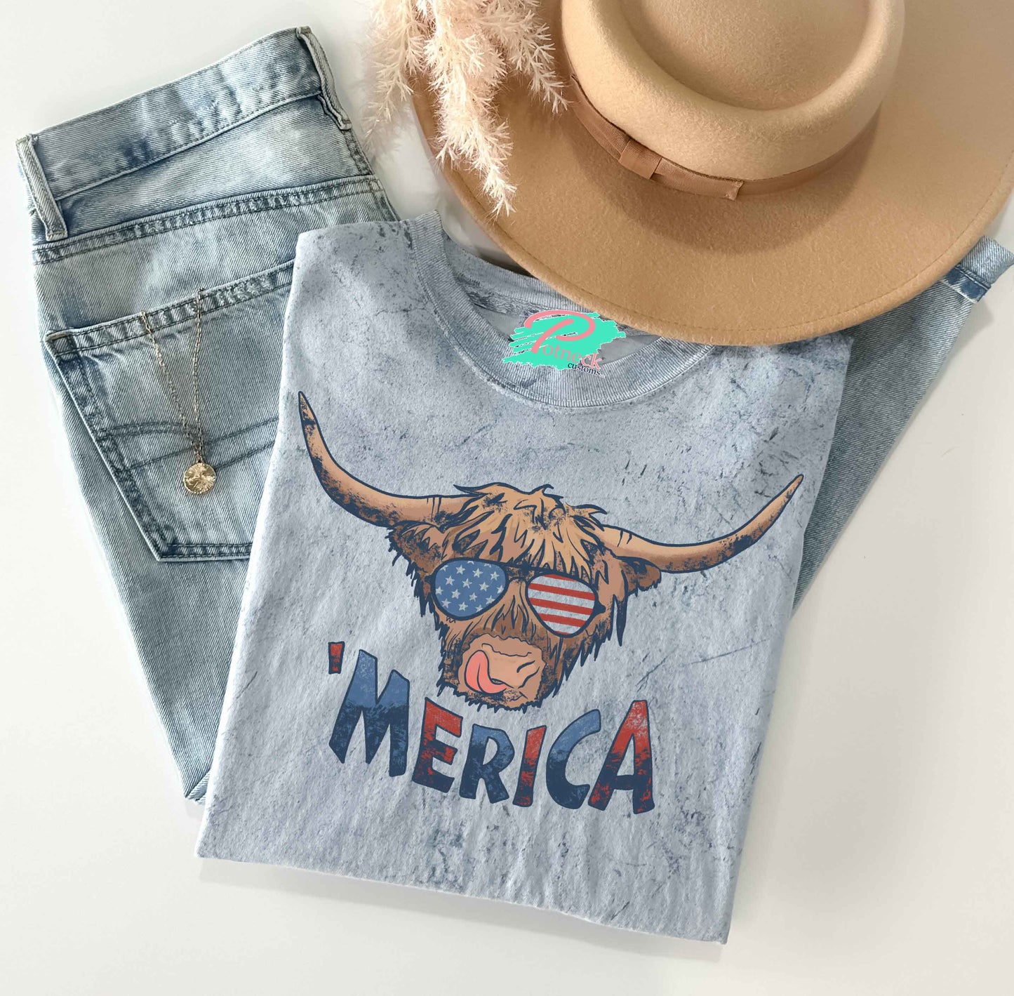 ‘Merica highland cow shirt