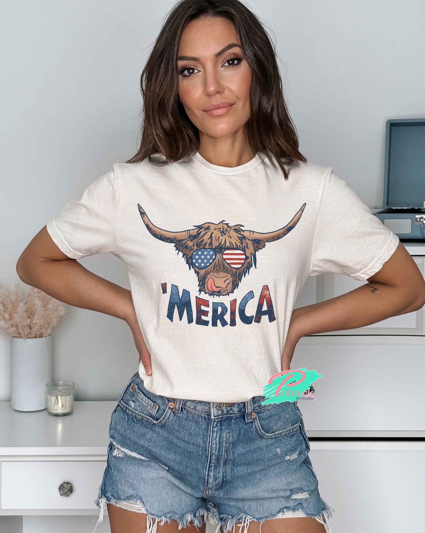 ‘Merica highland cow shirt