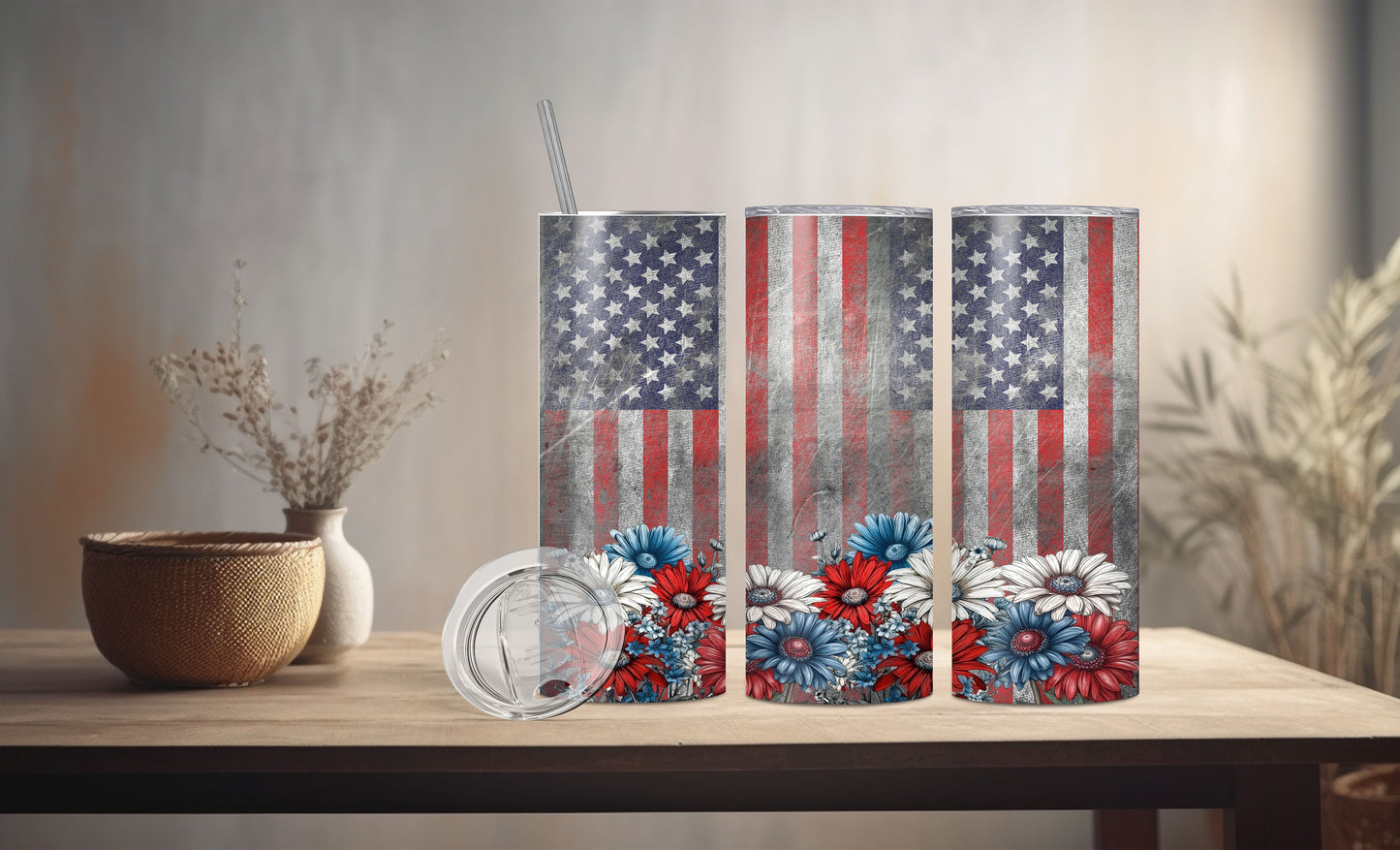 Patriotic flag and daisy tumbler