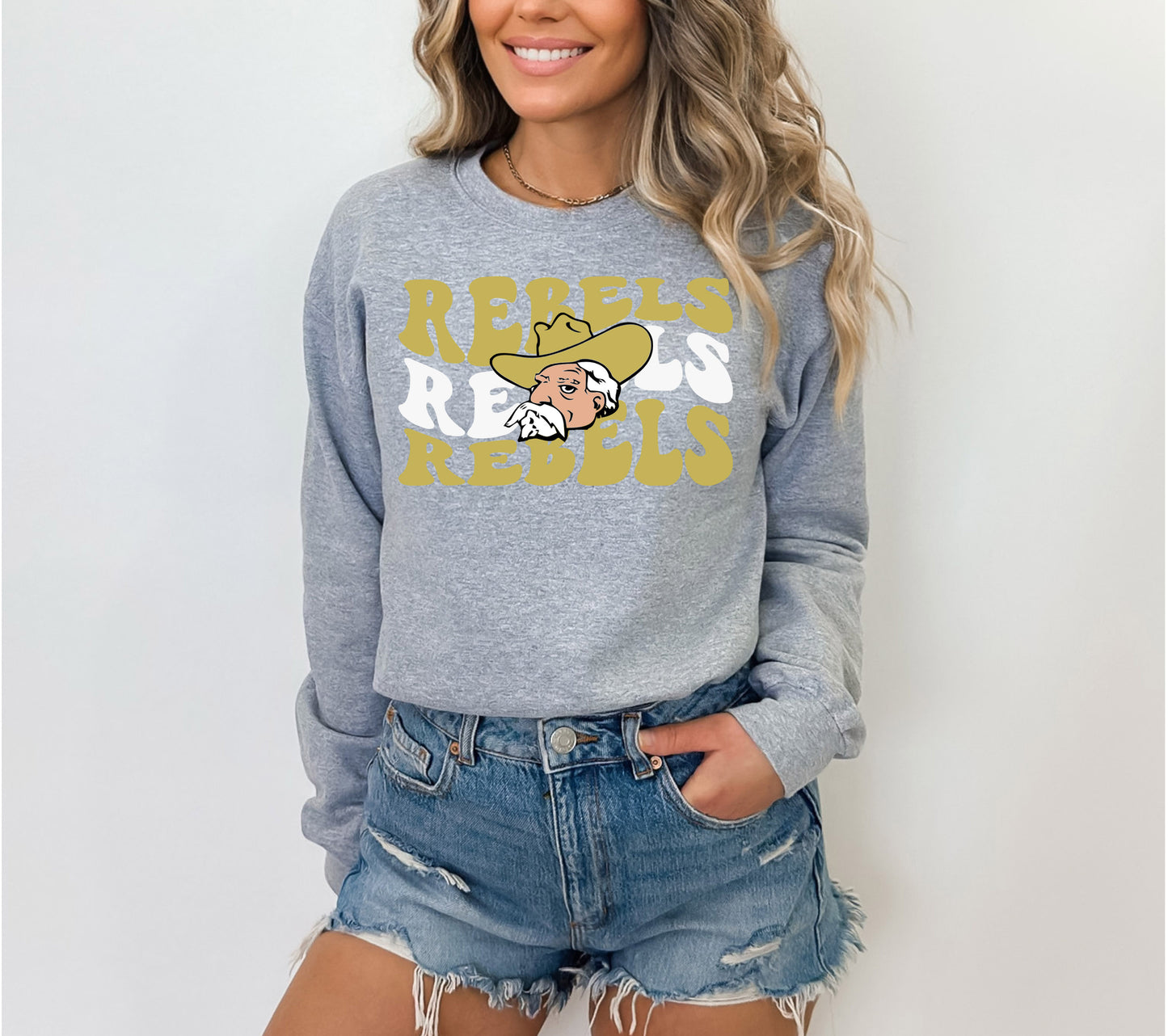 Rebels wave font with mascot head shirt