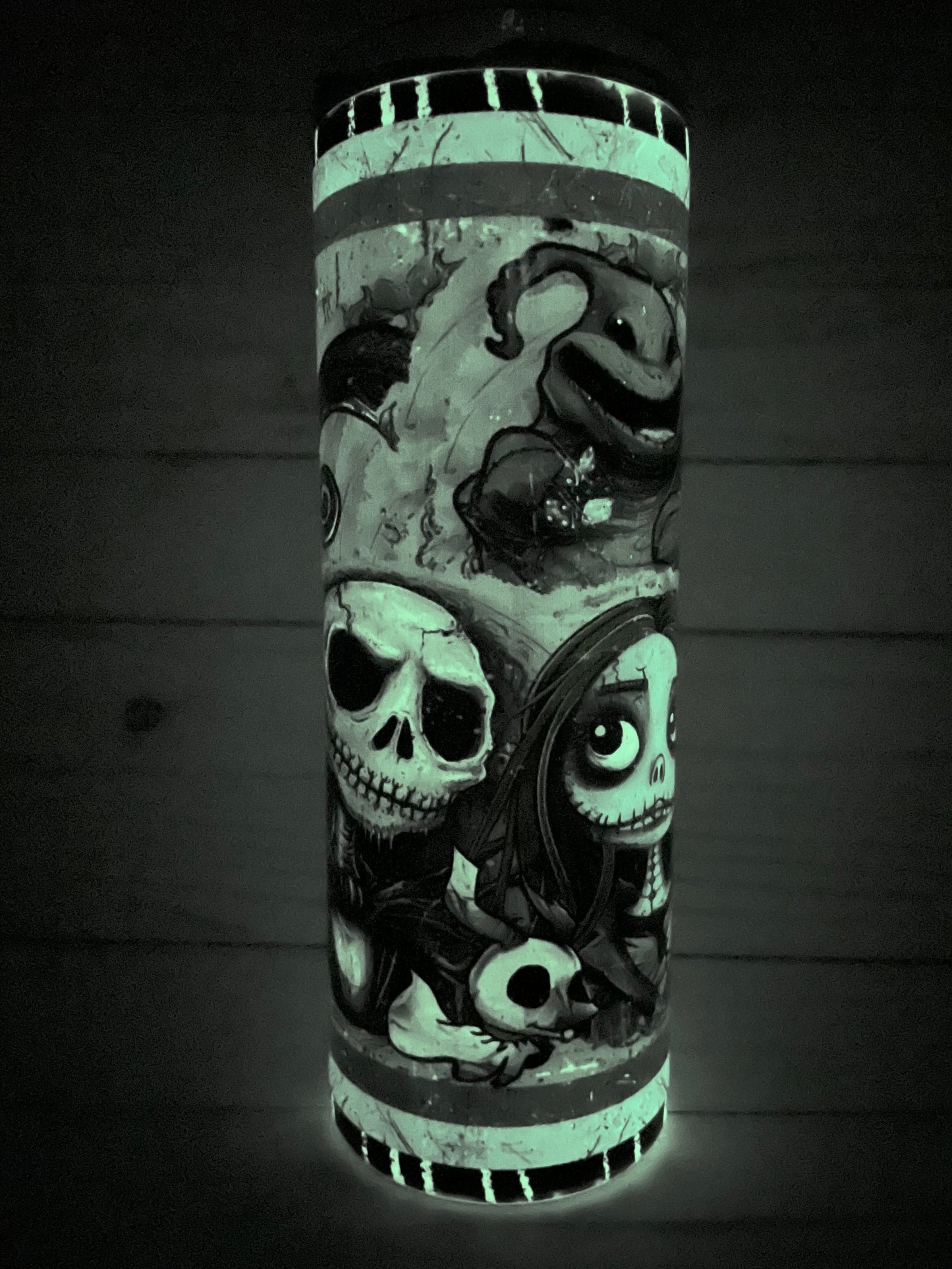 Jack and sally glow in the dark tumbler