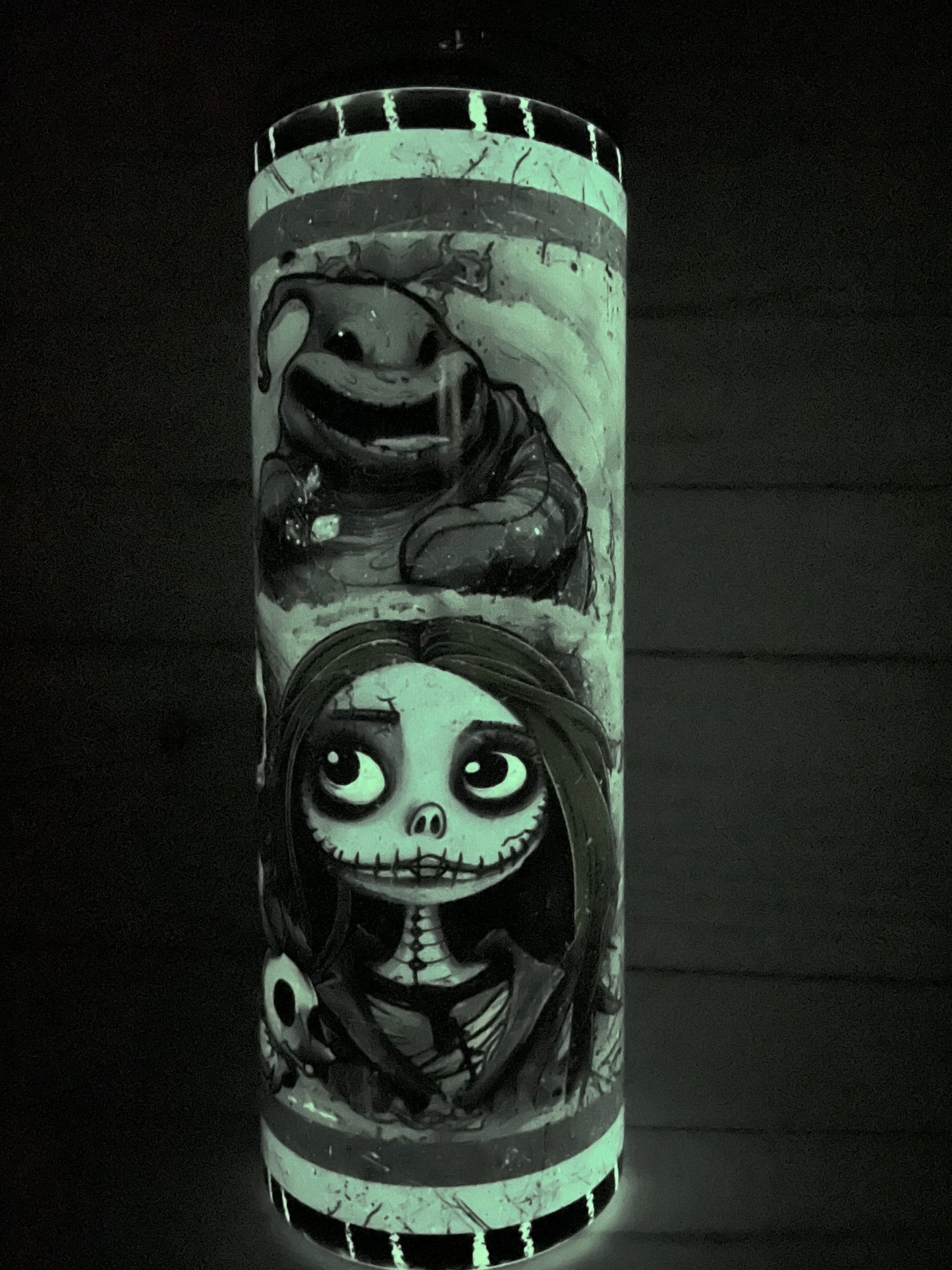 Jack and sally glow in the dark tumbler