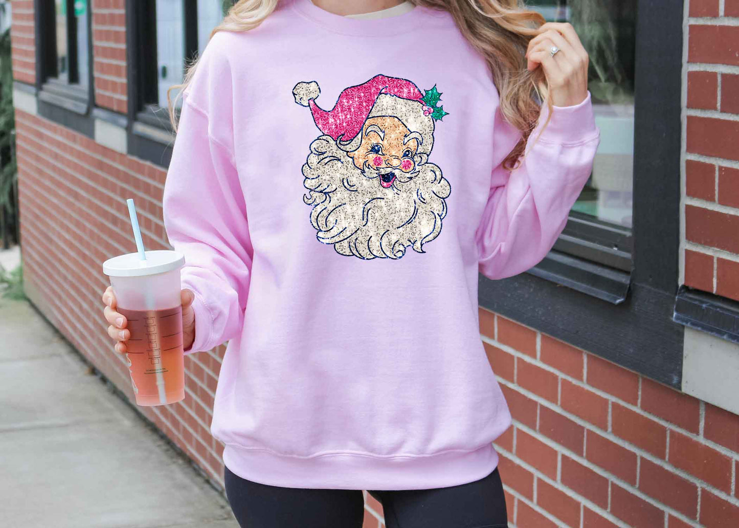 Pink Santa faux sequin design sweatshirt