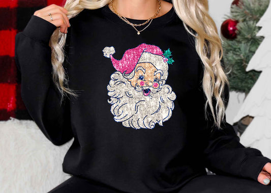 Pink Santa faux sequin design sweatshirt