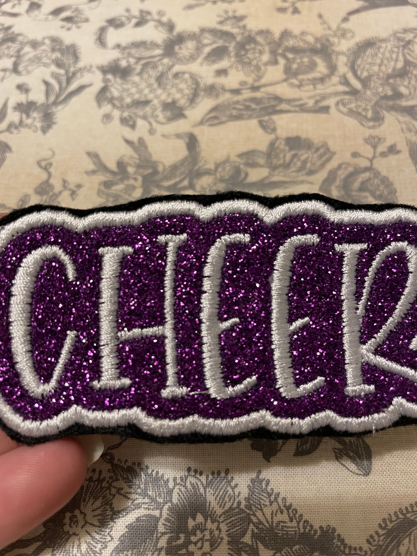 Glitter cheer iron on hat patch  *** 7-10 TAT ***