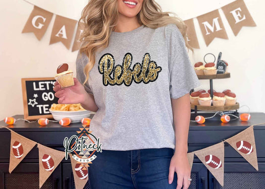 Gold faux sequin glitter Rebels shirt