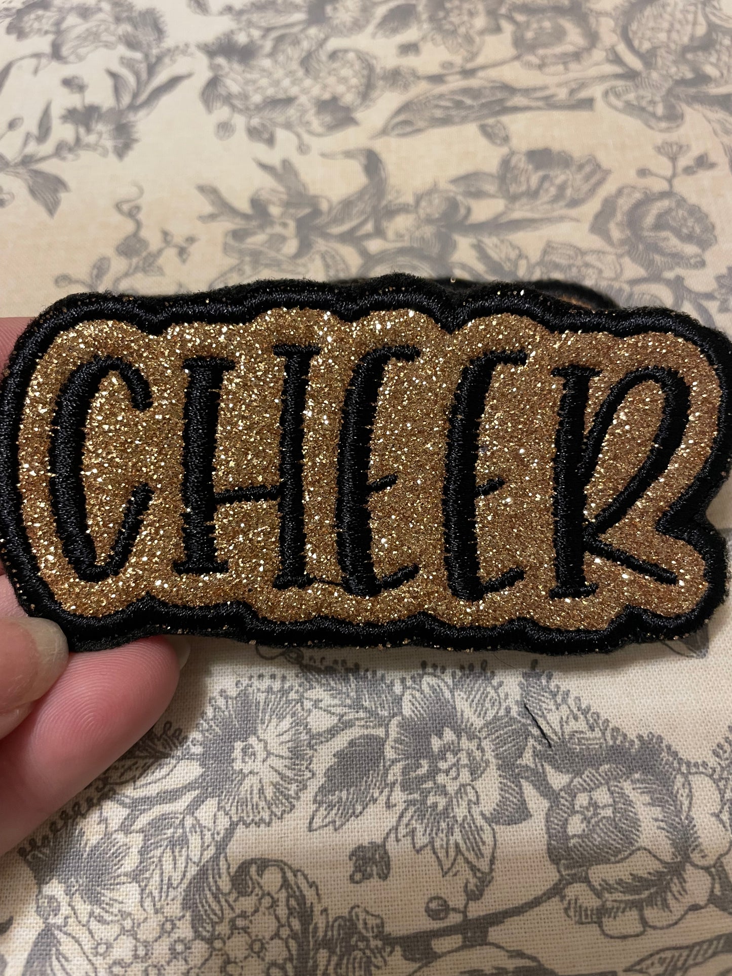 Glitter cheer iron on hat patch  *** 7-10 TAT ***