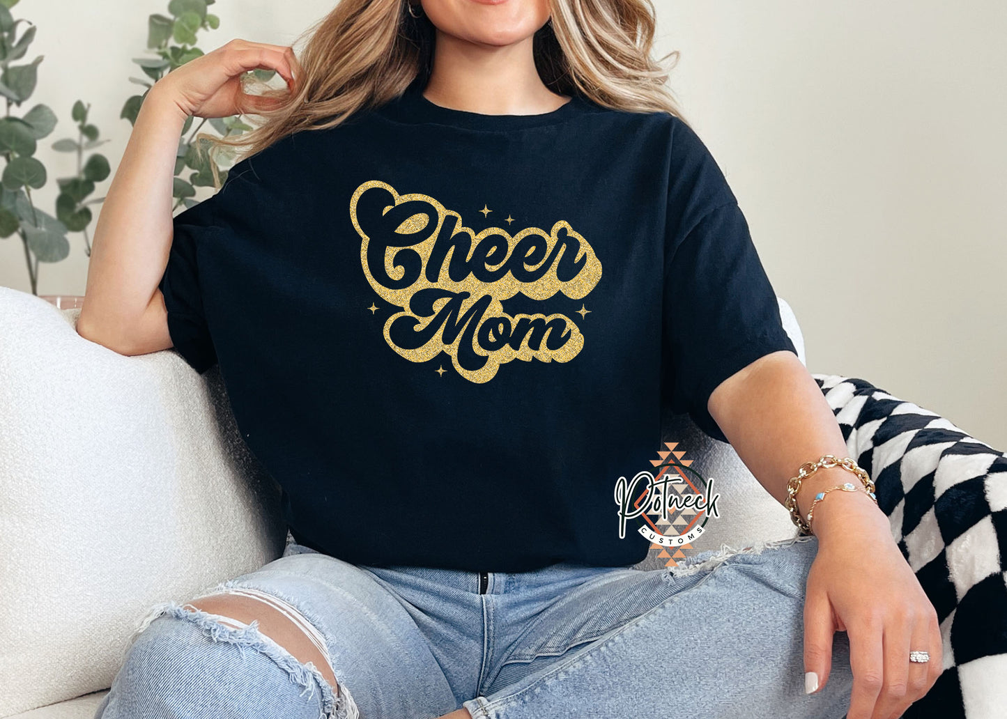 Black and gold cheer mom shirt