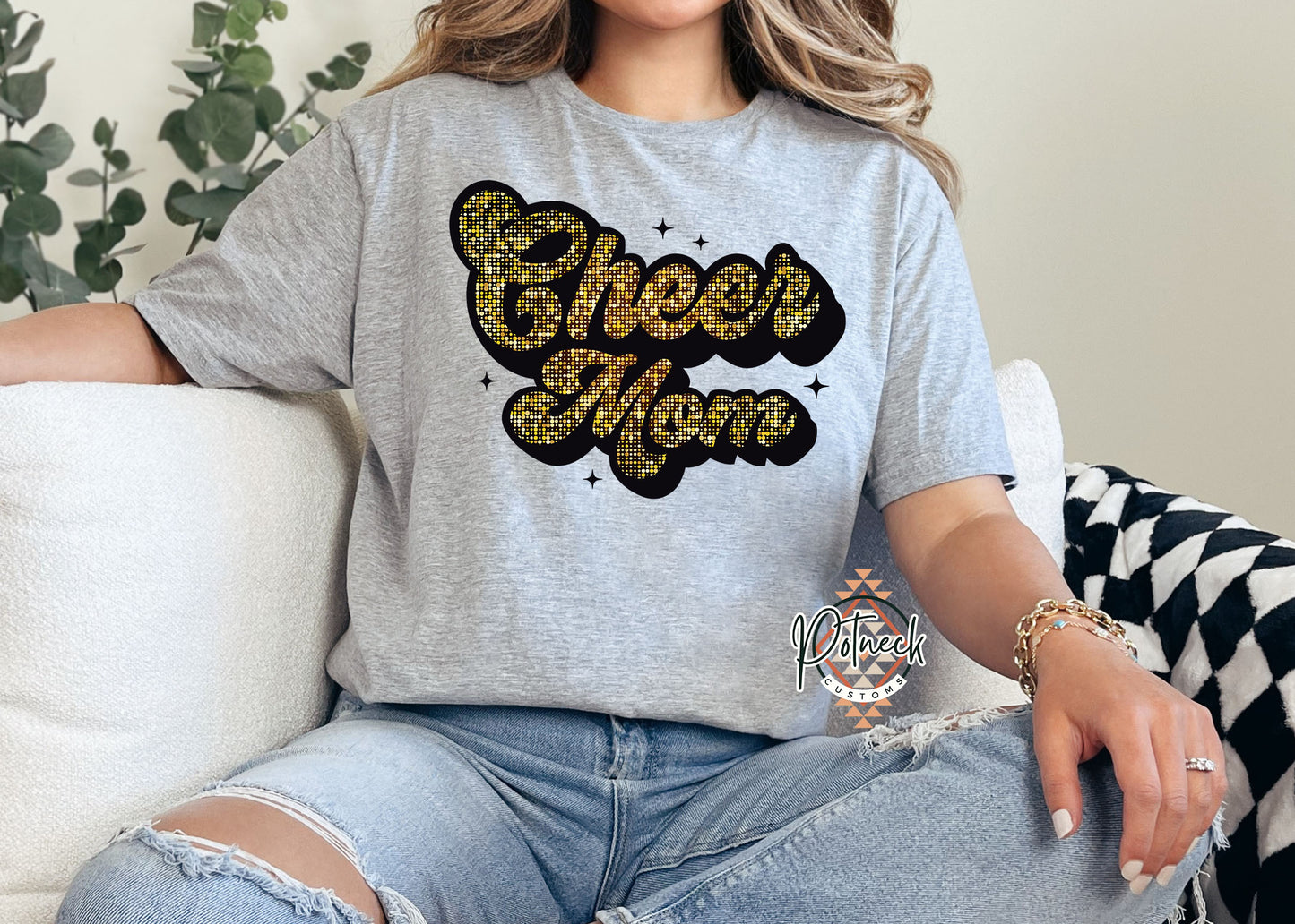 Black and gold cheer mom shirt