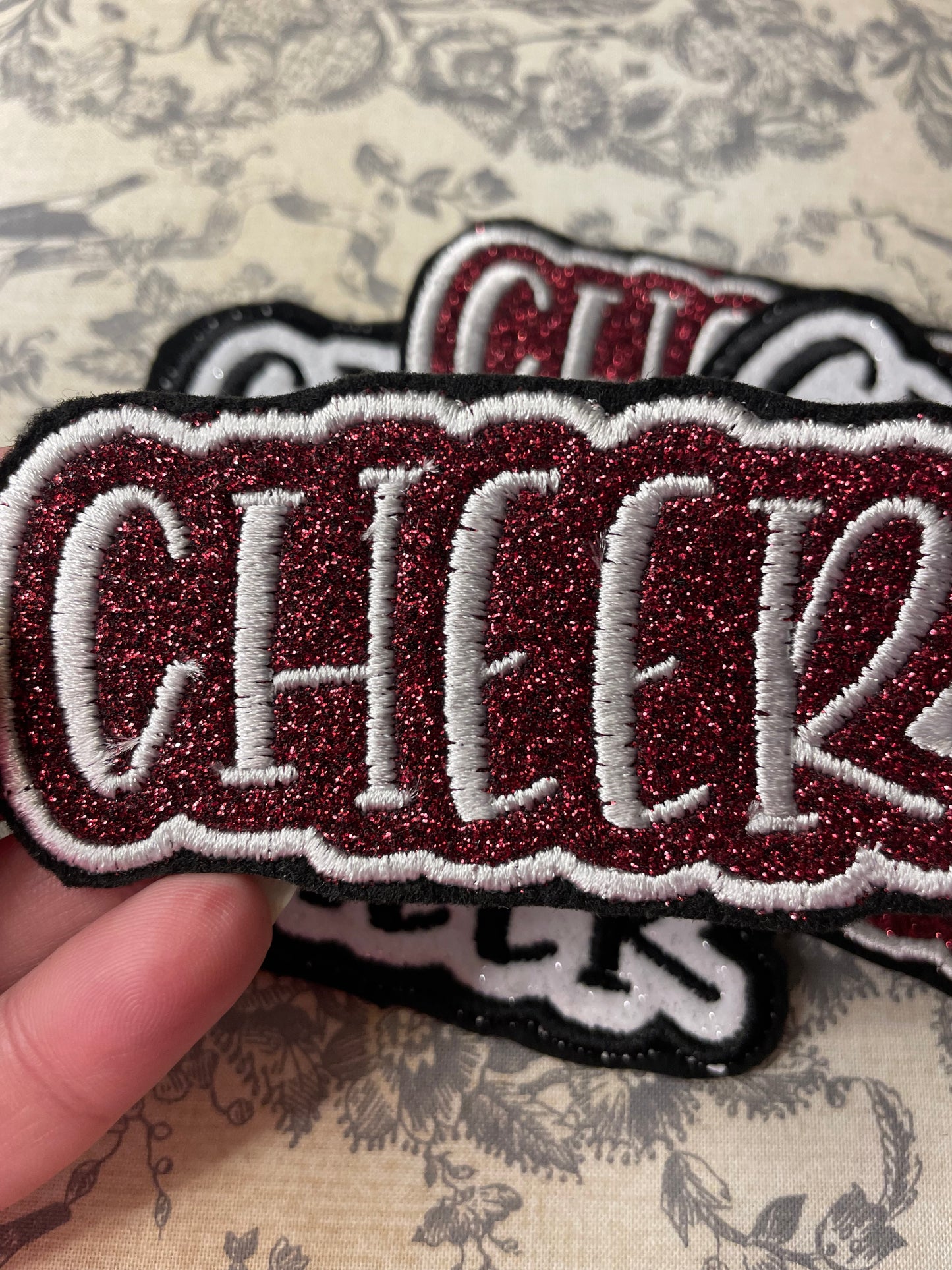 Glitter cheer iron on hat patch  *** 7-10 TAT ***