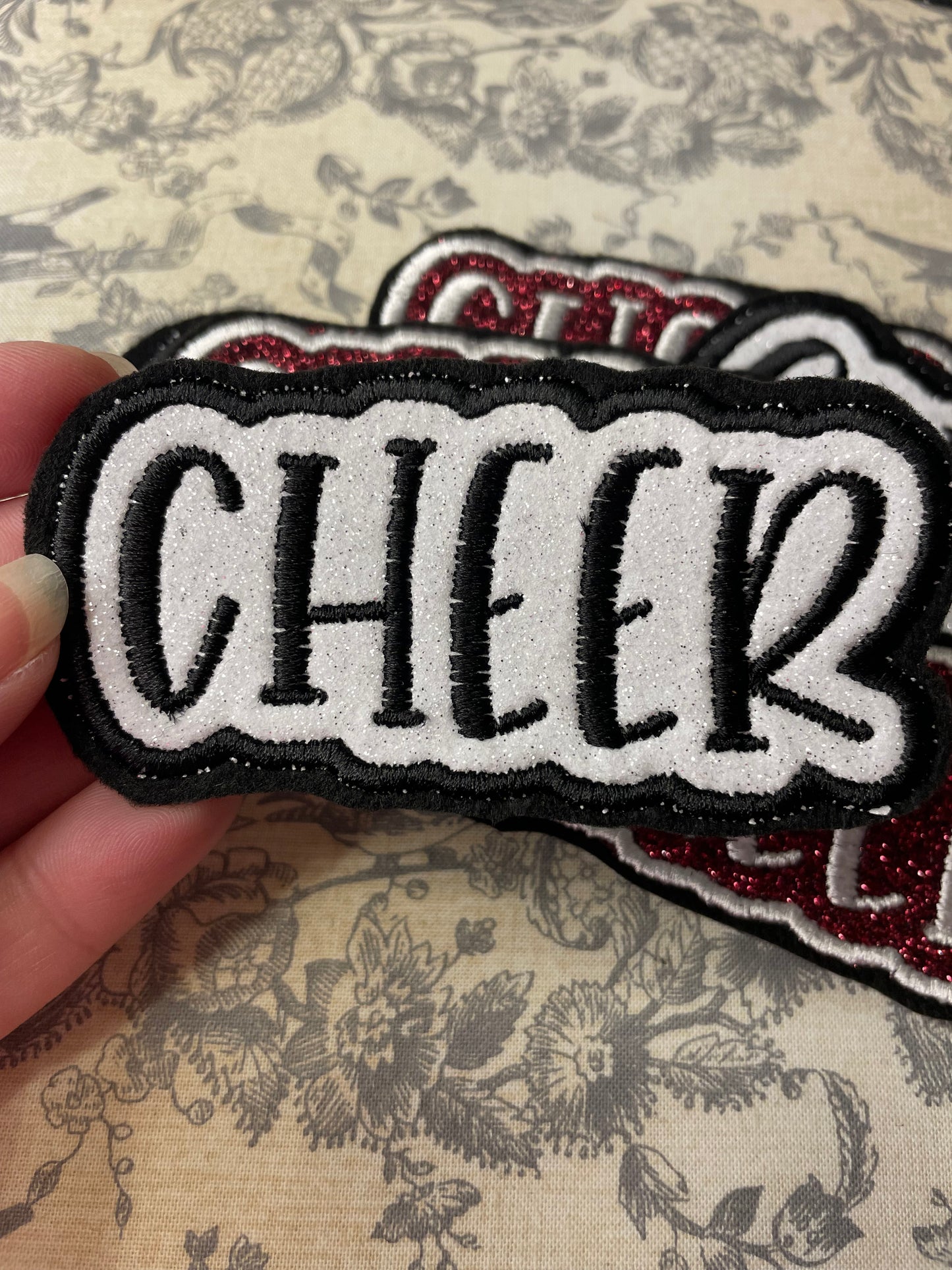 Glitter cheer iron on hat patch  *** 7-10 TAT ***