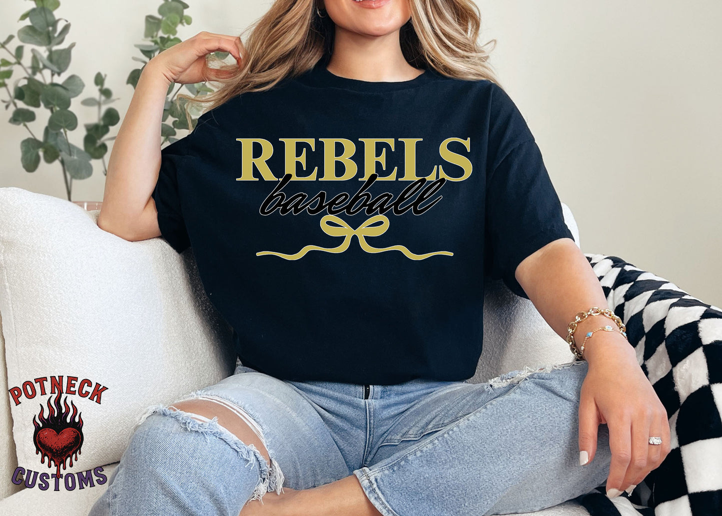 Rebels baseball with bow shirt