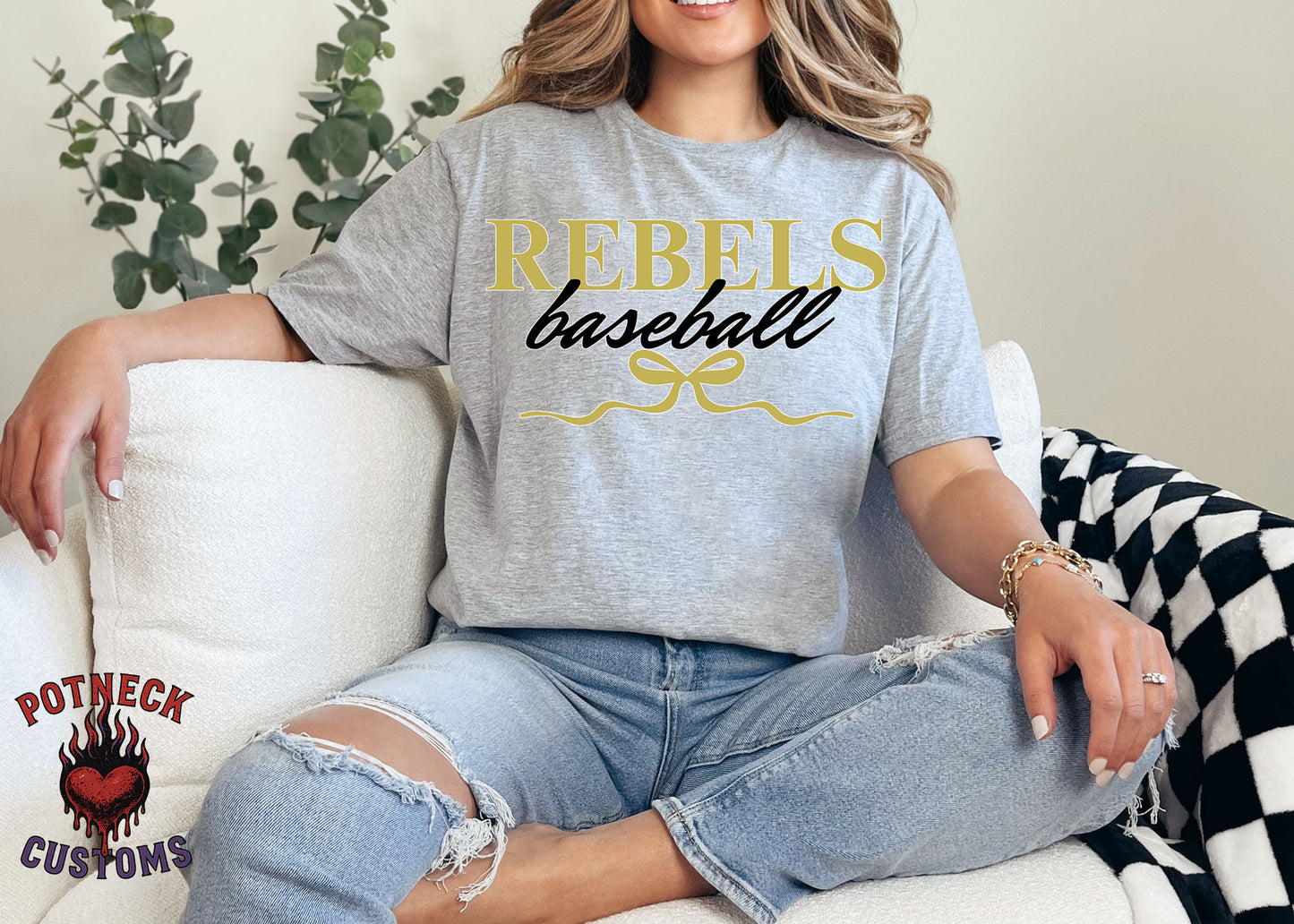 Rebels baseball with bow shirt