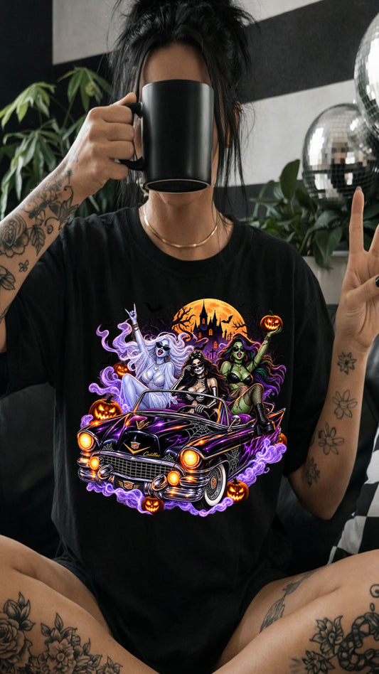 Halloween Witch Tee, Spooky Girls Graphic T-Shirt, Gothic Halloween Shirt, Witchy Fall Tee