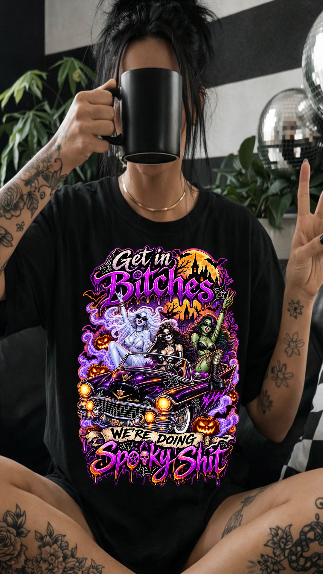 Get in Bitches We’re Doing Spooky Shit Shirt, Halloween Witch Tee, Spooky Girls Graphic T\-Shirt, Gothic Halloween Shirt, Witchy Fall Tee