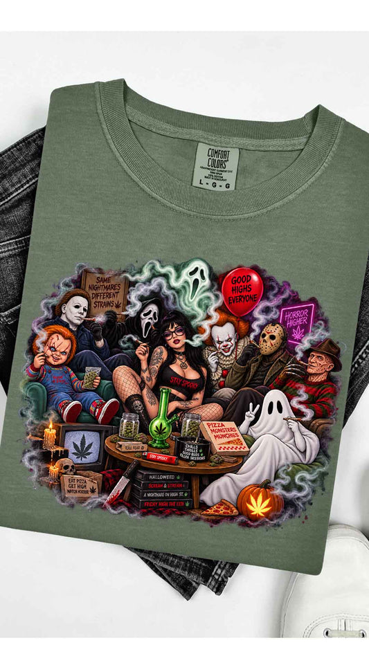 Horror Stoner Shirt, Spooky Halloween Tee, Slasher Movie Inspired Shirt, Weed Horror Graphic Tee, Halloween Stoner Gift