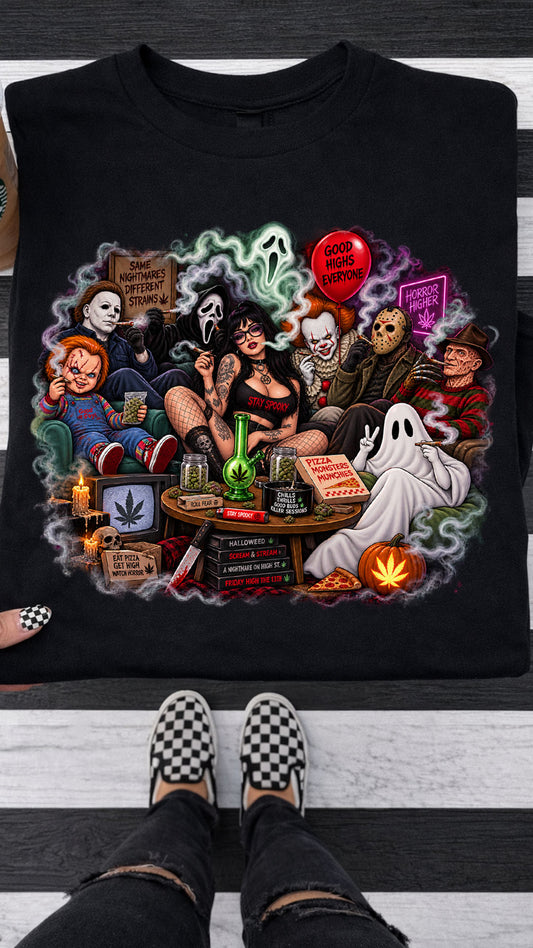 Horror Stoner Shirt, Spooky Halloween Tee, Slasher Movie Inspired Shirt, Weed Horror Graphic Tee, Halloween Stoner Gift