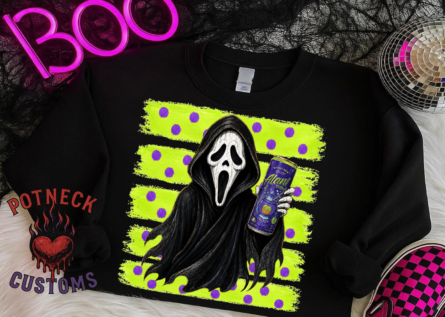 Funny Ghostface Energy Drink Halloween Shirt | Spooky Horror Inspired Tee | Neon Halloween Graphic T-Shirt | Horror Lover Gift