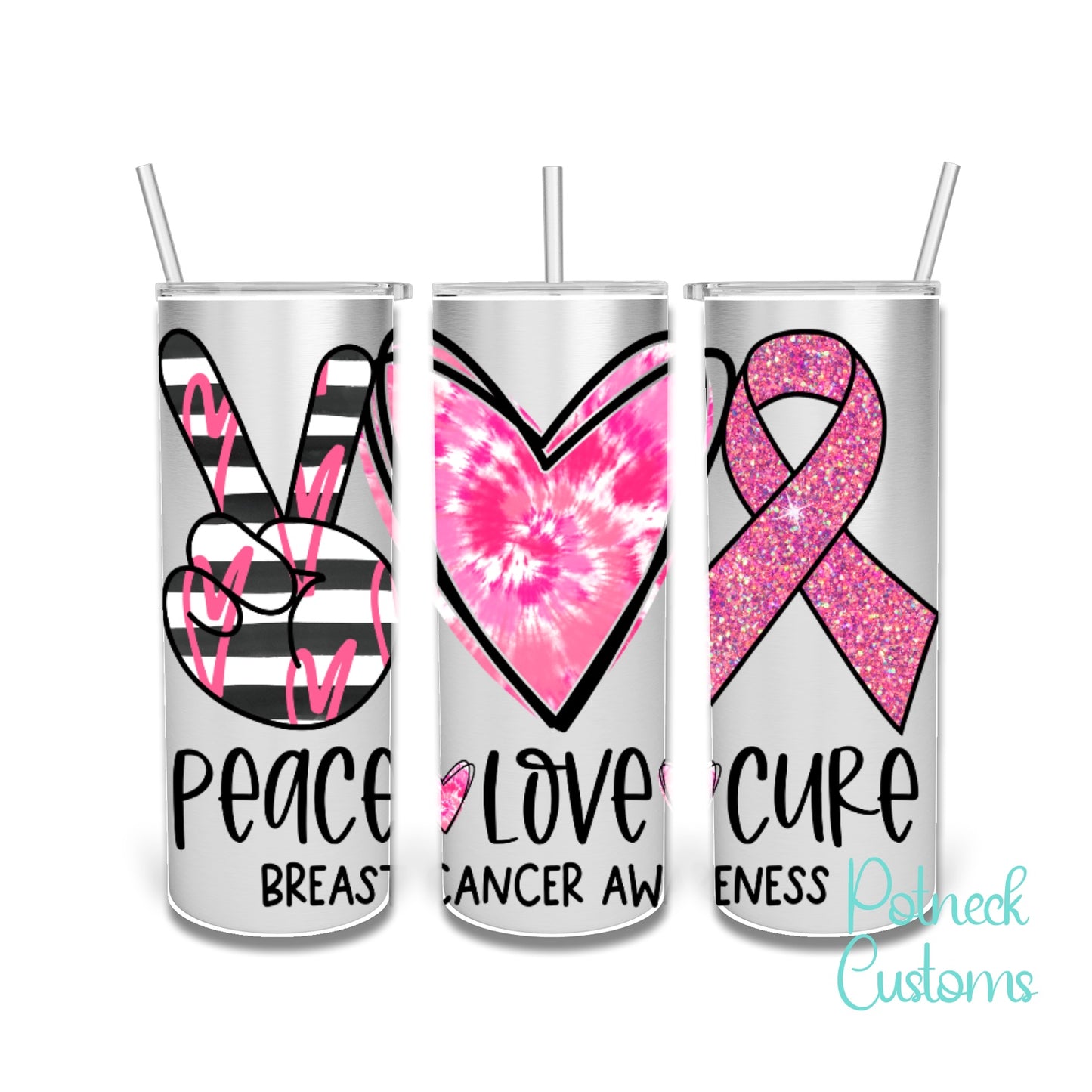 Peace love cure Breast cancer awareness tumbler