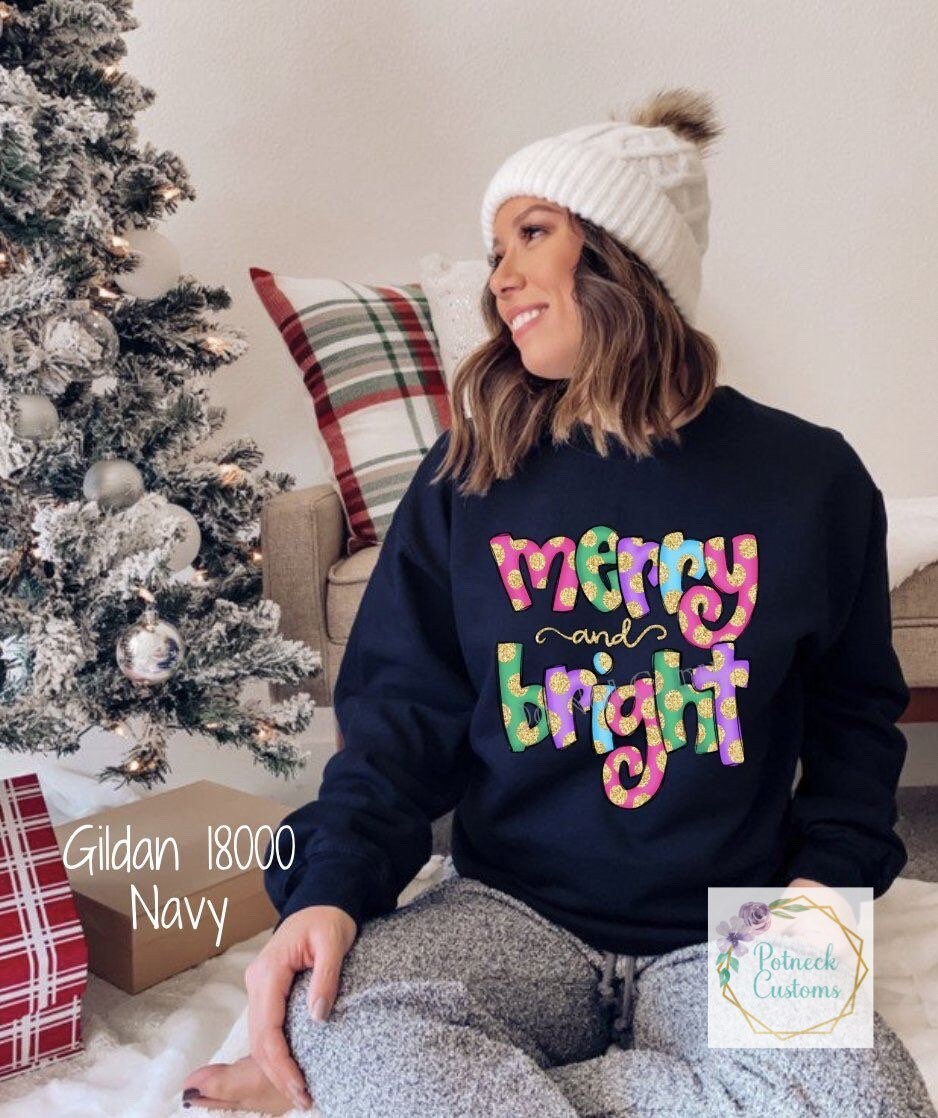 Merry and Bright sweatshirt, Christmas sweatshirt, festive shirt, Bright colors, Lights