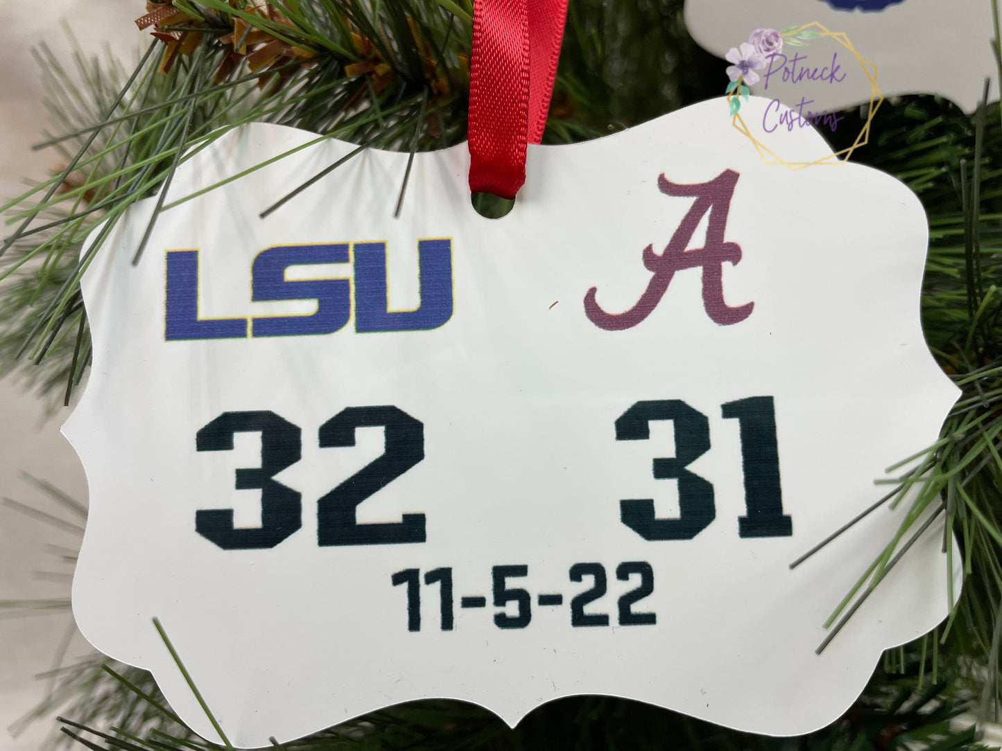 LSU vs Bama game ornament, game day ornament, tigers vs bama, not today saban, 32-31,